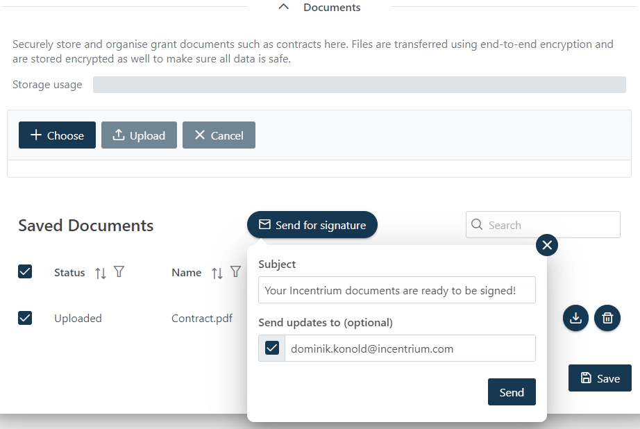 Docusign integration in incentrium